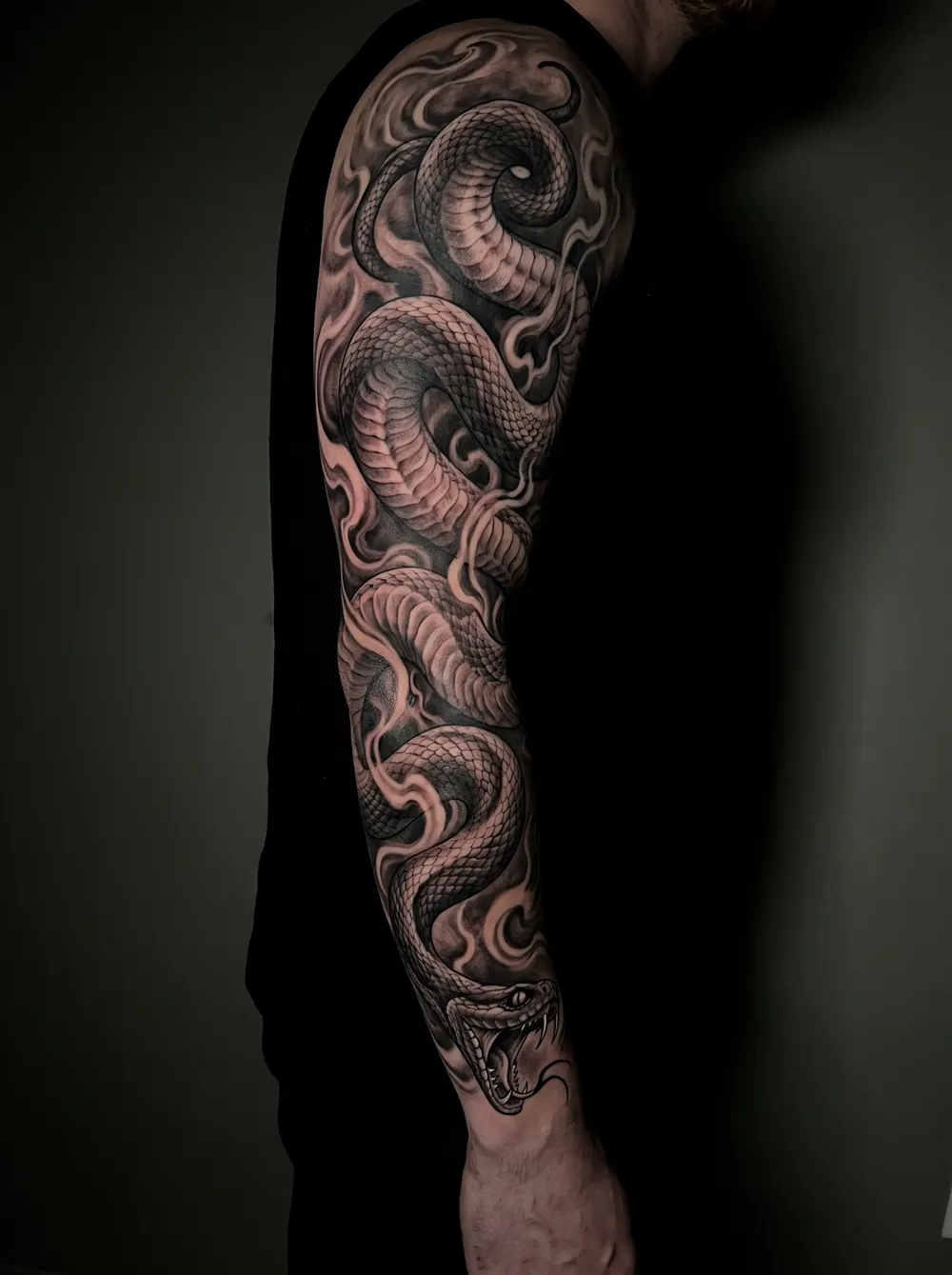 Black-and-grey snake sleeve design